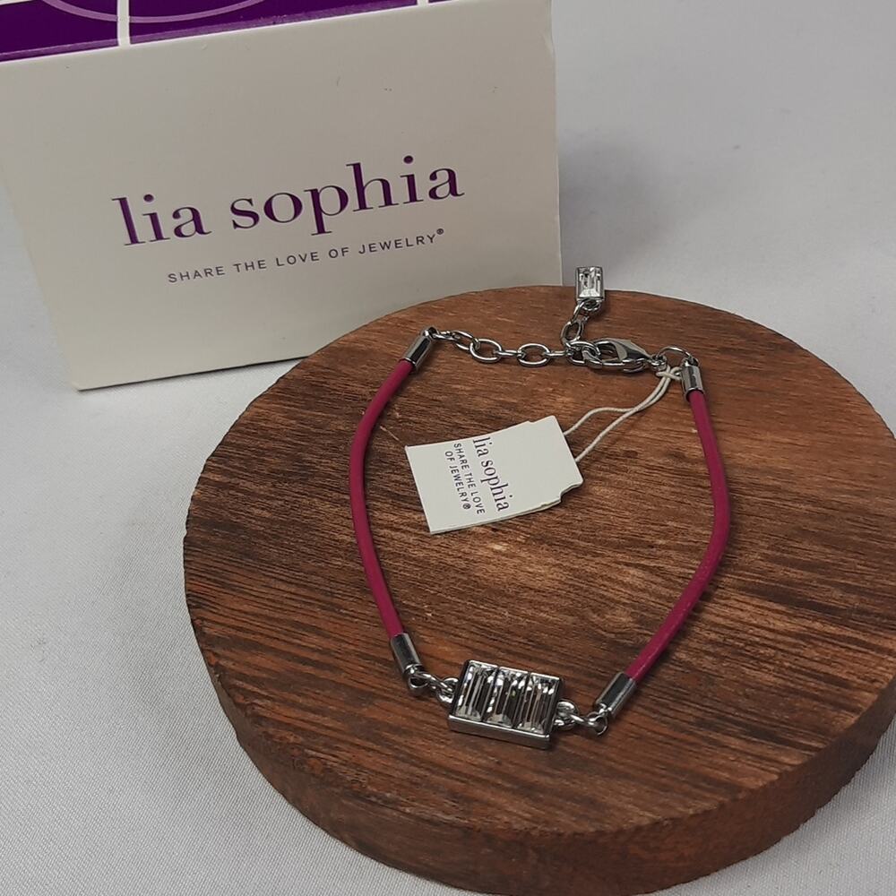 Lia Sophia Parfait Cut Crystal & Cord Bracelet Strawberry 6.5-7.5"